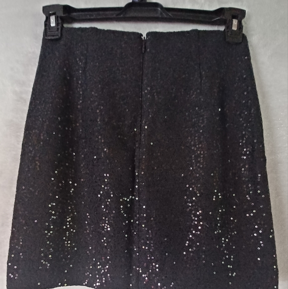 Ann Taylor Black Sequin Sparkles Wool Blend Straight Mini Skirt Size 0 Lined. - Picture 3 of 14